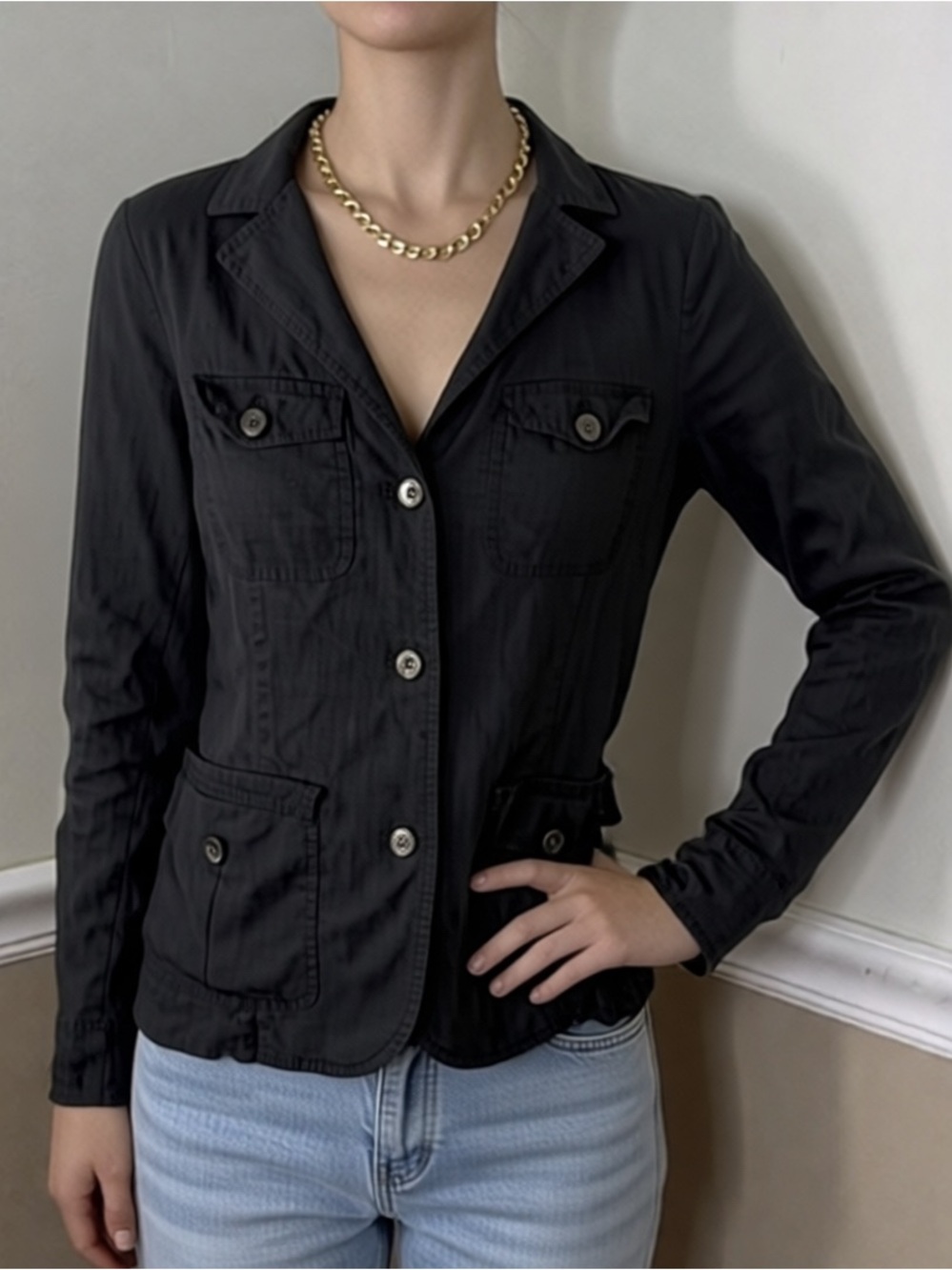 🎉 2 for $20! Designer Theory Black Tailored Button-Front Blazer - medium